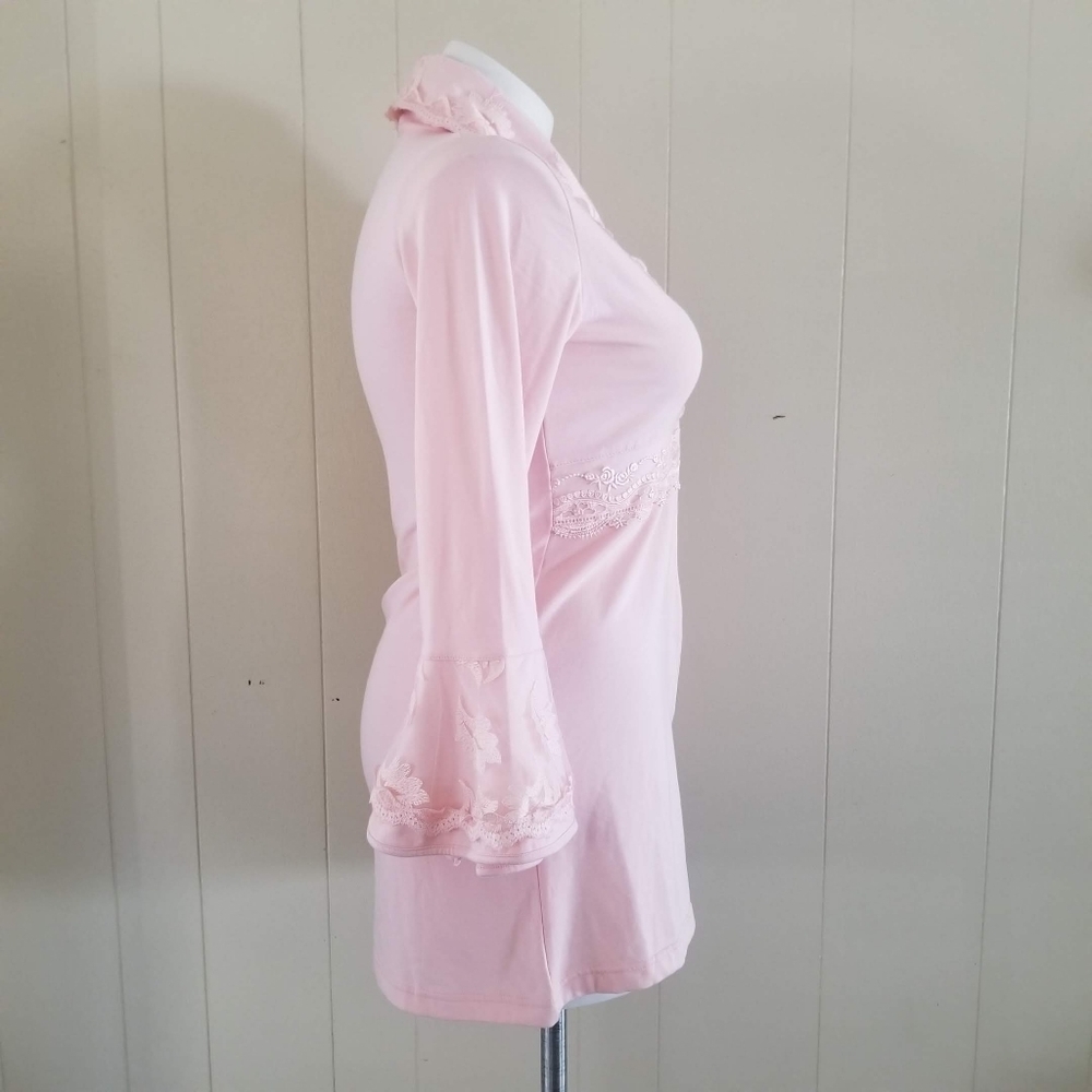 Vintage Tuba Collection Pink Lace Robe Kimono Sleeve Scalloped Trim Size S - Picture 5 of 12